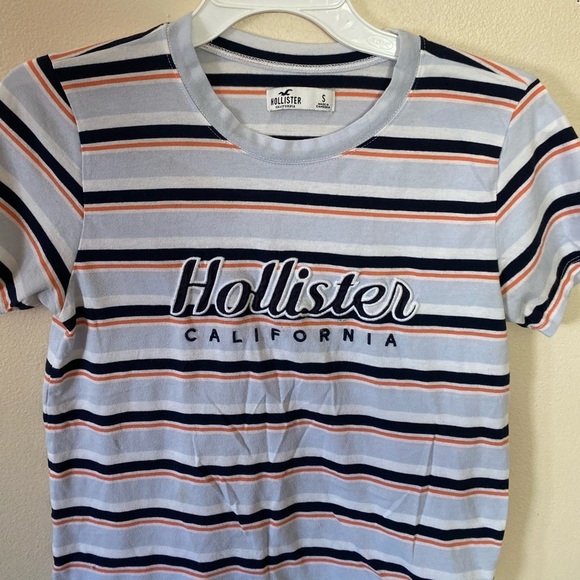 Hollister  striped crew neck short sleeves‎ embroidered logo tee Juniors small - Picture 3 of 9